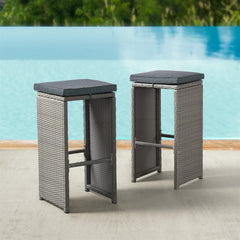 Kobo Gray Asti All-weather Wicker Set of Six 30" Bar Stools with Cushions - Outdoor Seating