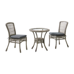 Kobo Gray Carolina All-weather Wicker 3-piece Dining Set with 30" Diameter Bistro Dining Table and Two 37" Dining Chairs - Outdoor Seating