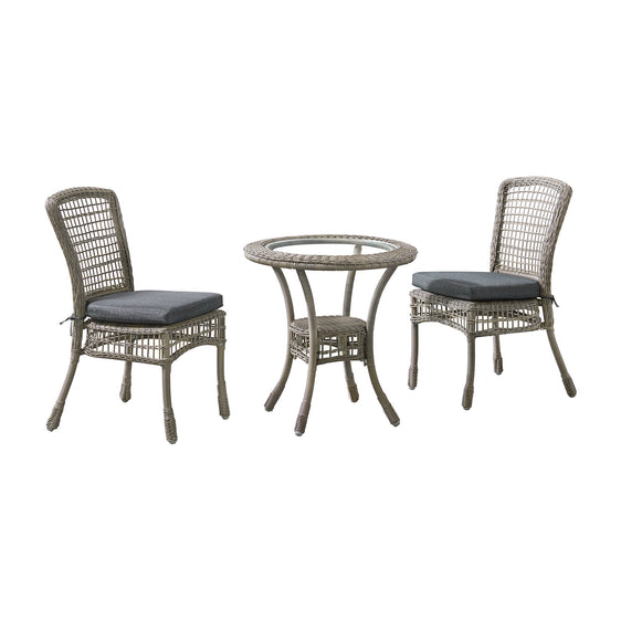 Kobo Gray Carolina All-weather Wicker 3-piece Dining Set with 30" Diameter Bistro Dining Table and Two 37" Dining Chairs - Outdoor Seating