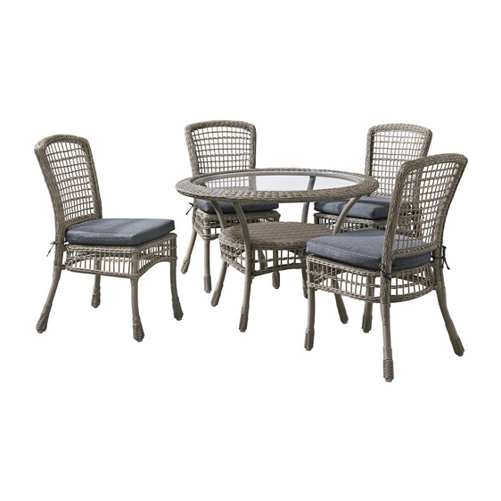 Kobo Gray Carolina All-weather Wicker Dining 5-piece Dining Set with 42" Diameter Outdoor Dining Table and Four 37" Chairs - Outdoor Dining