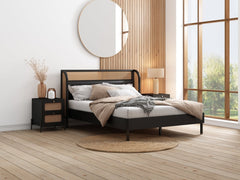 Kyle Black and Natural 3 Piece Bedroom Set with Platform Queen Bed and ...