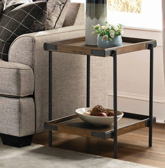 Kyra 27" Oak and Metal Side Table with Shelf - End Tables