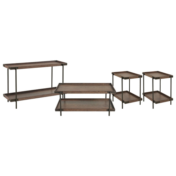 Kyra 4-Piece Oak and Metal Living Room - Coffee Tables and End Tables