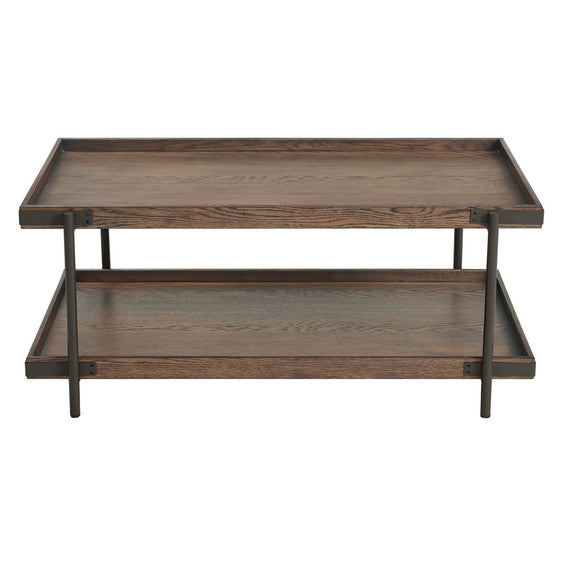 Kyra 42"L Oak and Metal Coffee Table with Shelf - Coffee Tables