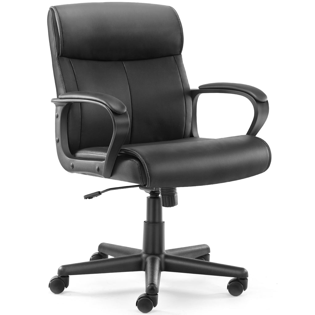 Leather Home Office Chair with Padded Armrests, Height Adjustable - Office Chairs