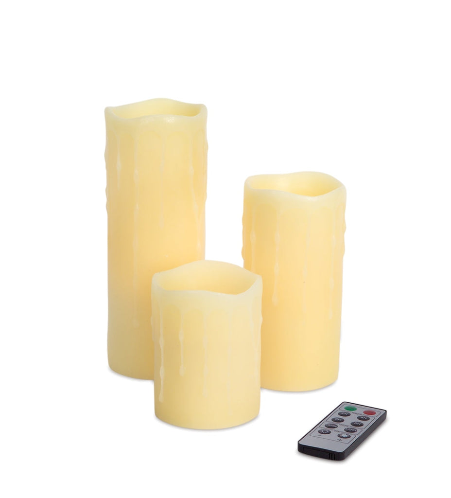 LED Dripping Wax Pillar Candles with Remote, Set of 3 - Candles