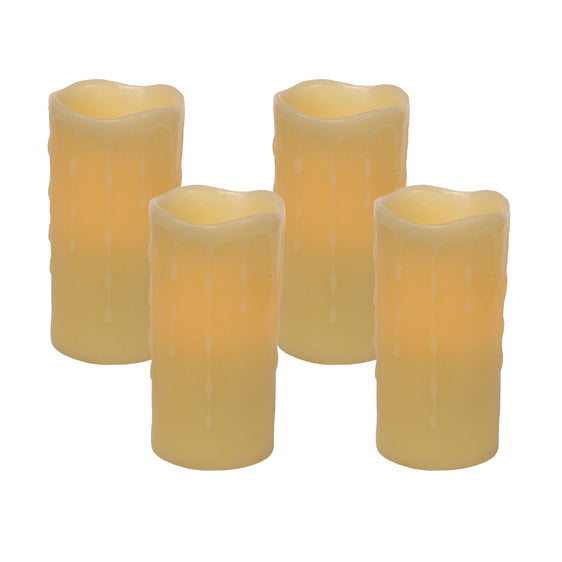 LED-Dripping-Wax-Pillar-Candles-with-Remote,-Set-of-4-Candles-and-Accessories