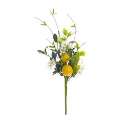 Lemon and Blue Berry Floral Spray (Set of 6) - Faux Florals
