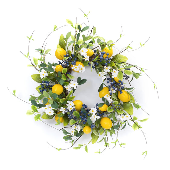 Lemon and Blueberry Floral Wreath 22" - Wreaths