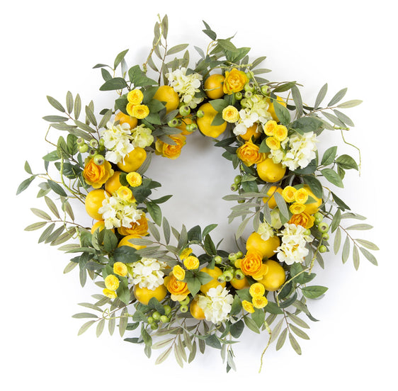 Lemon Floral Wreath 28" - Wreaths
