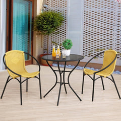 Lemon/Black Parven All-weather Outdoor Bistro Set with 2 Papasan Chairs and 29" Table - Outdoor Seating