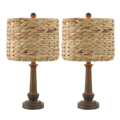 Leona Rustic Farmhouse Handwoven Rattan/Resin LED Table Lamp - Table Lamps