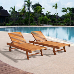 Light Brown Oil Caspian Eucalyptus Wood Outdoor Lounge Chair, Set of 2 - Outdoor Seating