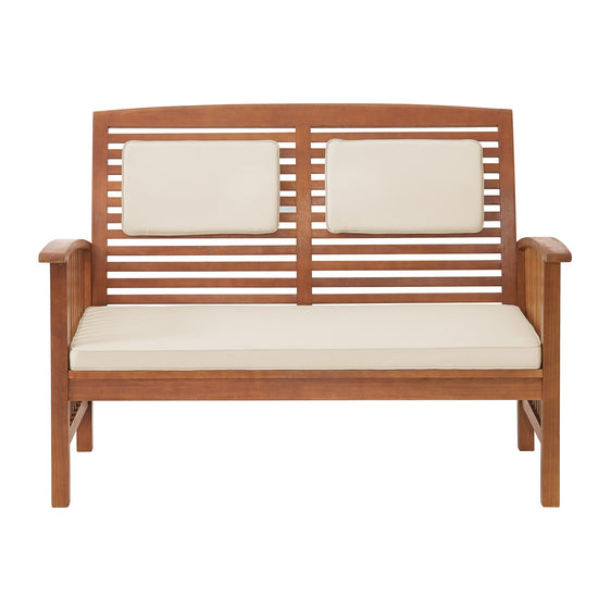 Light-Brown-Oil-Lyndon-Eucalyptus-Wood-Outdoor-2-seat-Bench-with-Cushions-Outdoor-Seating