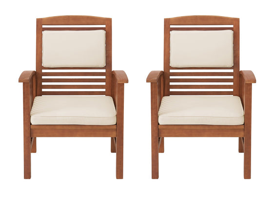 Light Brown Oil Lyndon Eucalyptus Wood Outdoor Chair with Cushions, Set of 2 - Outdoor Seating