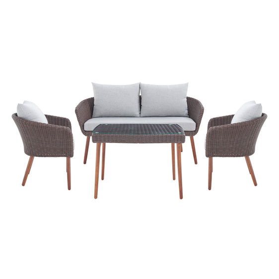 Light Gray Athens All-weather Wicker Outdoor Conversation Set with 26" Cocktail Table, Set of Two Chairs and Two-seat Bench - Outdoor Seating