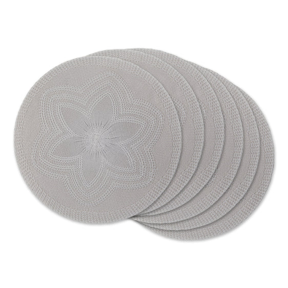 Light Gray Floral Pp Woven Round Placemats, Set of 6 - Placemats