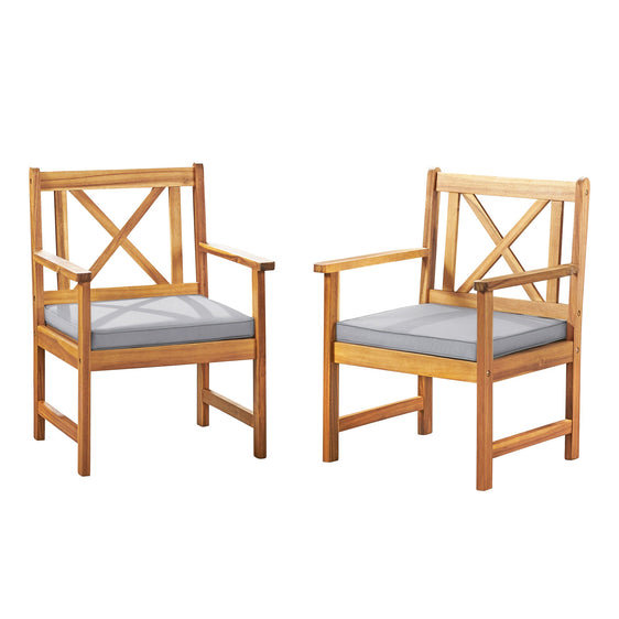 Light Gray Manchester Acacia Wood Chairs with Cushions, Set of 2 - Outdoor Seating