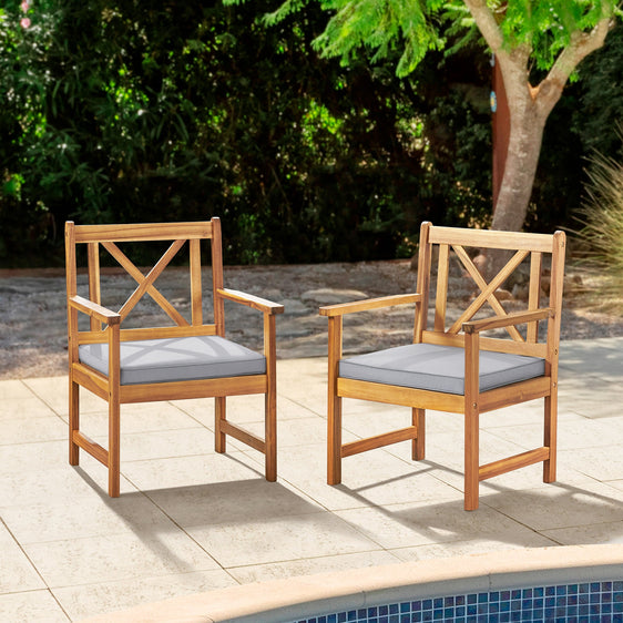 Light Gray Manchester Acacia Wood Chairs with Cushions, Set of 2 - Outdoor Seating