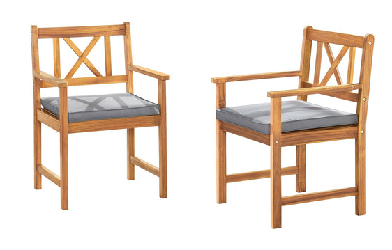 Light Gray Manchester Acacia Wood Dining Chair with Cushions, Set of 2 - Outdoor Seating