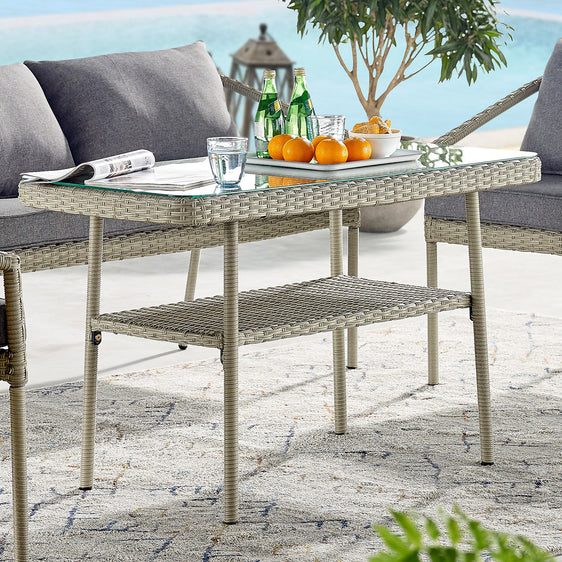 Light Gray Windham All-weather Wicker Outdoor 26" Cocktail Table with Glass Top - Outdoor Tables
