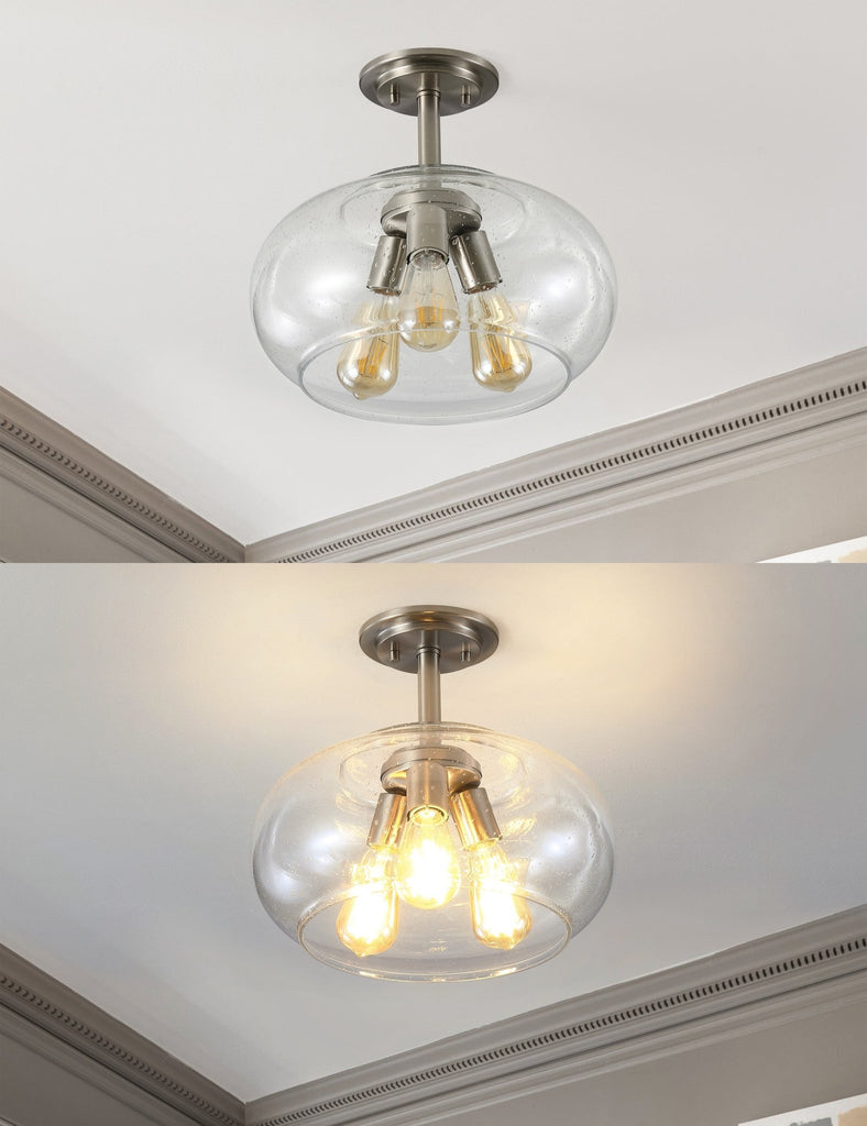 Lina Light Modern Industrial Iron/Seeded Glass LED Semi Flush Mount - Ceiling Lights