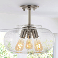 Lina Light Modern Industrial Iron/Seeded Glass LED Semi Flush Mount - Ceiling Lights
