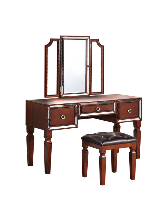Luxurious Vanity Set with Tri Fold Mirror, Stool and Storage Drawers - Vanity