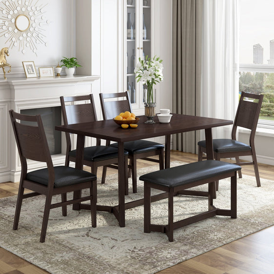 Madison 6 Piece Dining Table Set with Upholstered Bench and Chairs - Dining Set