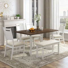 Madison 6 Piece Dining Table Set with Upholstered Bench and Chairs - Dining Set