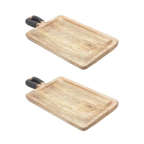 Mango Wood Cutting Board Style Tray, Set of 2 - Serveware