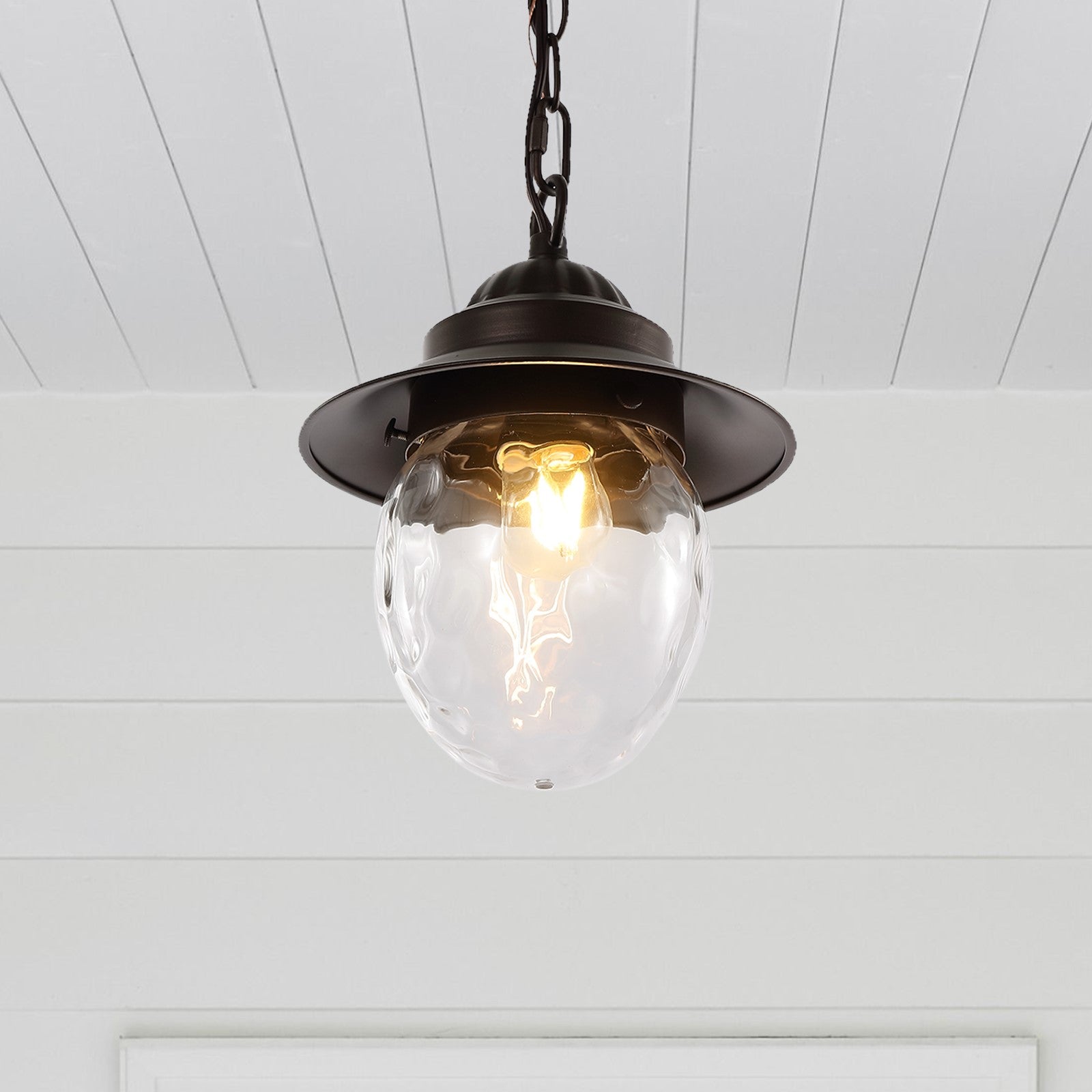 Manteo Light Farmhouse Industrial Iron/Glass Outdoor LED Pendant - Pendant Lights