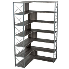 Matilda 7 Tier L Shaped Corner Bookcase with Metal Frame, Industrial Style Shelf with Open Storage - Storage Cabinets