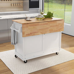 Megan Kitchen Cart on Wheels with Drop Leaf Countertop and 2 Drawers - Kitchen Carts