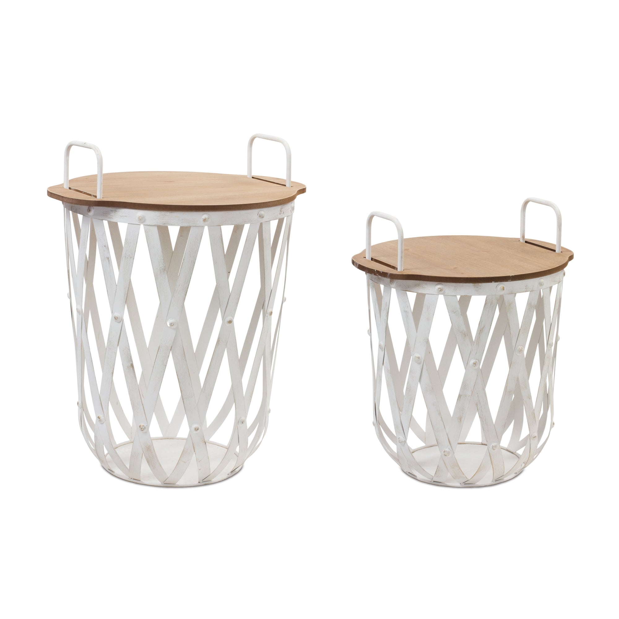Metal-and-Wood-Side-Basket-Tables,-Set-of-2-Furniture