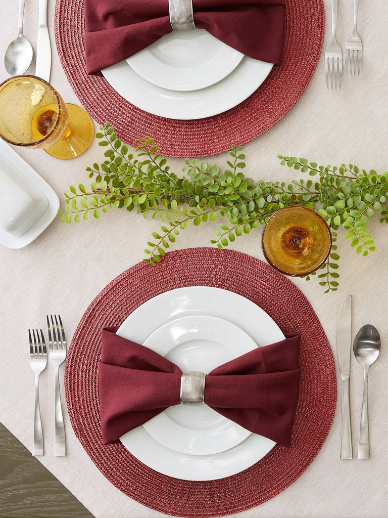 Metallic Red Round Pp Woven Placemats, Set of 6 - Placemats