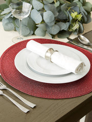 Metallic Red Round Pp Woven Placemats, Set of 6 - Placemats