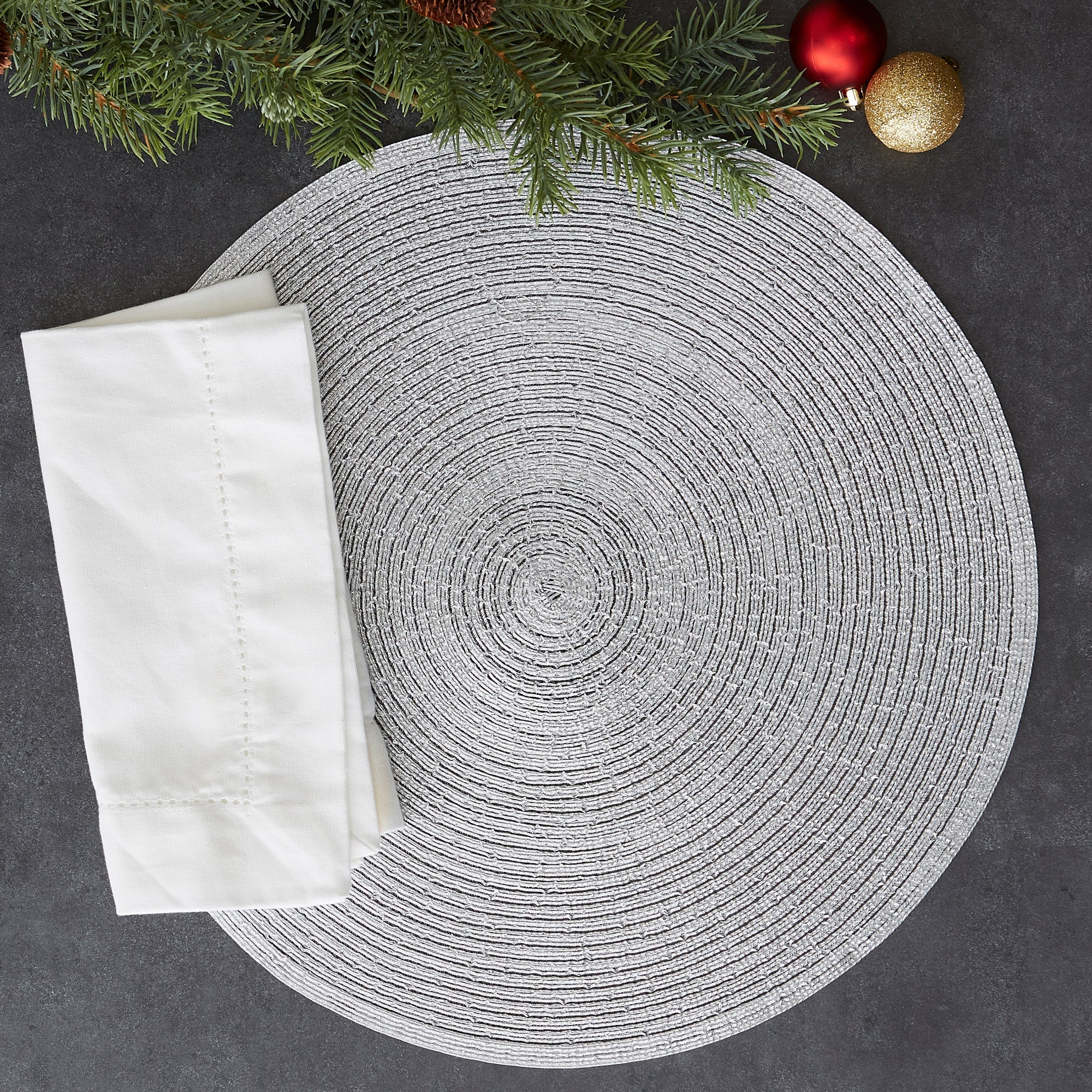 Metallic Silver Round Woven Placemats, Set of 4 - Placemats