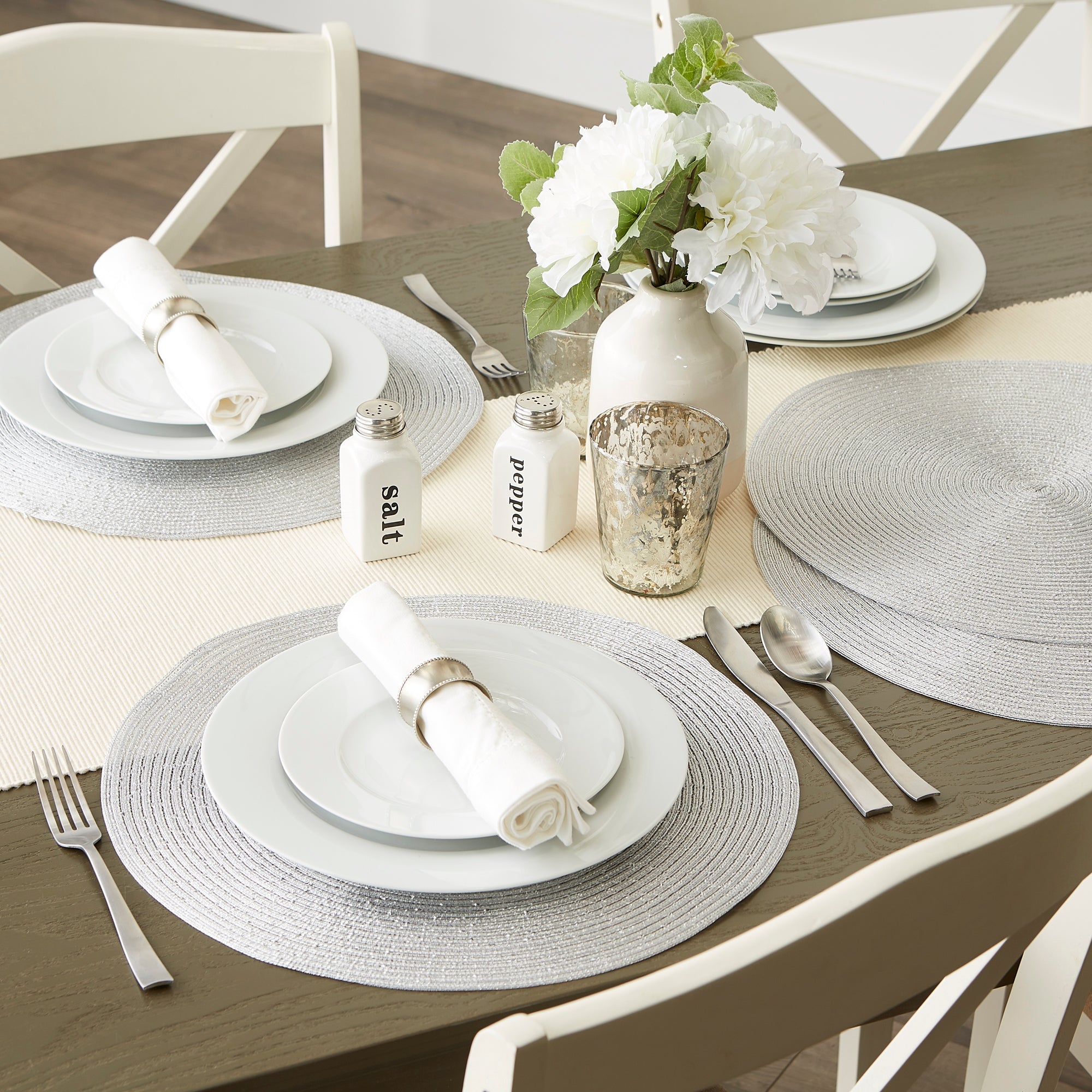 Metallic Silver Round Woven Placemats, Set of 4 - Placemats