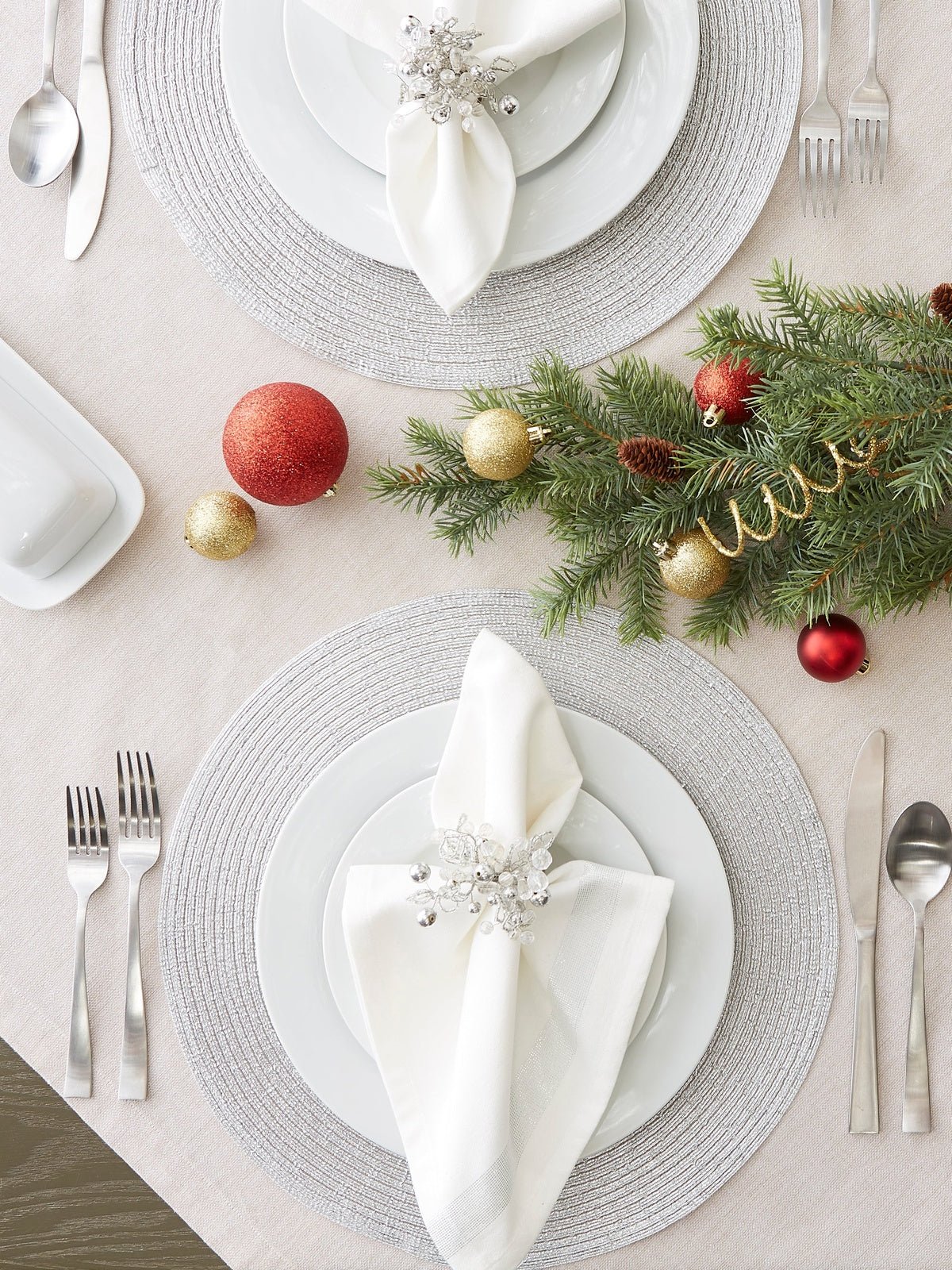 Metallic Silver Round Woven Placemats, Set of 4 - Placemats