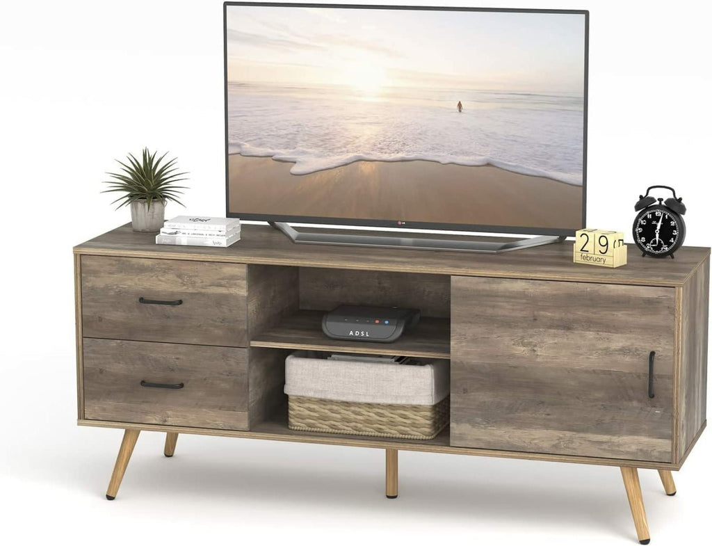 Mid-Century Industrial Modern Tv Stand With Sliding Doors And Two Drawers For 55/60 Inch Tv - Home Goods