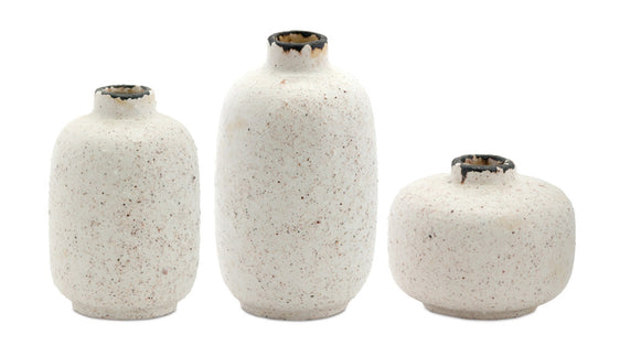 Mini Terra Cotta Bud Vase with Speckled Ivory Finish, Set of 6 - Vases