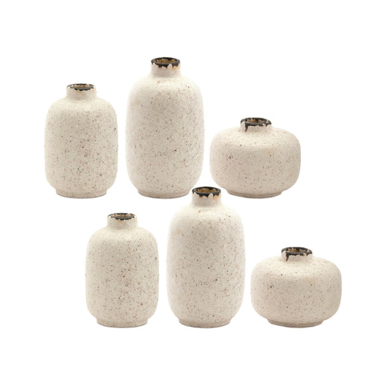 Mini Terra Cotta Bud Vase with Speckled Ivory Finish, Set of 6 - Vases
