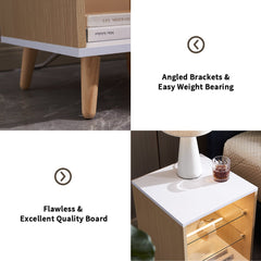 Mirage LED Nightstand with 2 Glass Shelves and Adjustable Brightness LED Lighting - End Tables