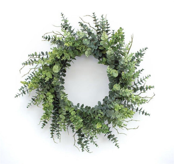 Mixed Eucalyptus Leaf Foliage Wreath with Twig Accents 29" - Wreaths