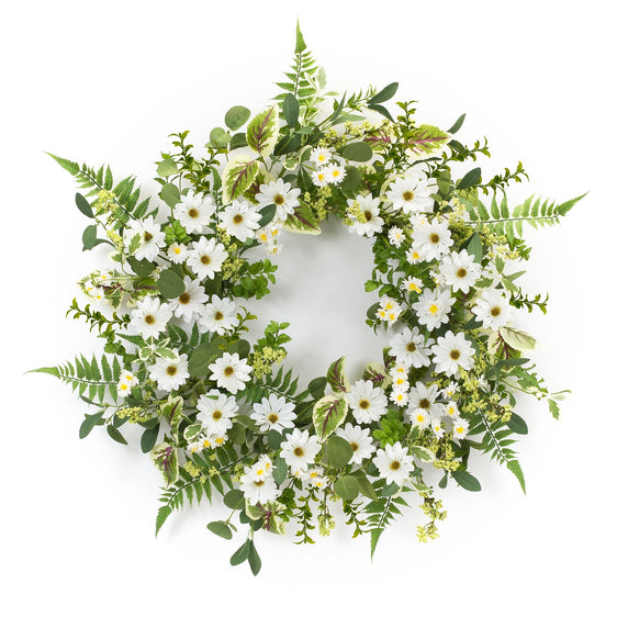 Mixed Fern and Daily Floral Wreath 22.5" - Wreaths