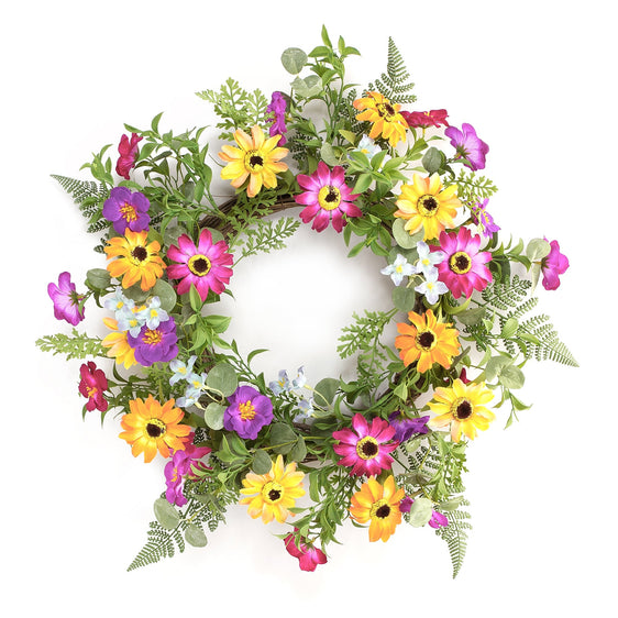 Mixed Fern and Daisy Wildflower Wreath 18" - Wreaths