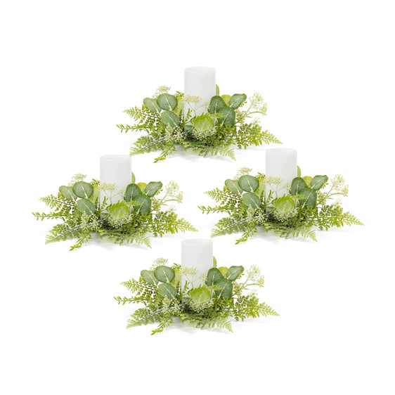 Mixed Fern and Eucalyptus Foliage Candle Ring, Set of 4 - Candles and Accessories