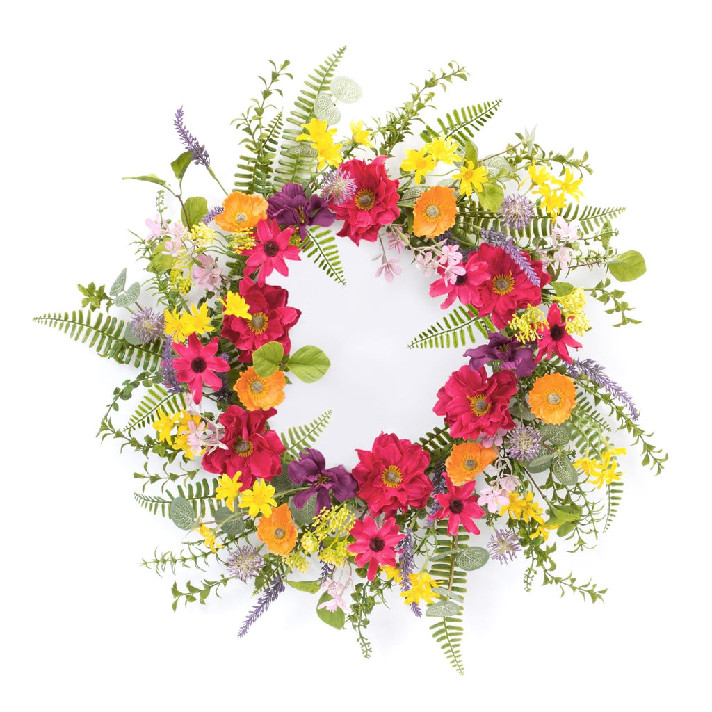 Mixed Fern and Wildflower Floral Wreath 23" - Wreaths