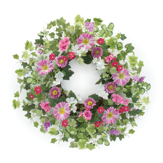 Mixed Floral and Ivy Leaf Wreath 24.5" - Wreaths